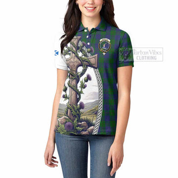 Barclay Tartan Women's Polo Shirt with Family Crest and St. Andrew's Cross Accented by Thistle Vines