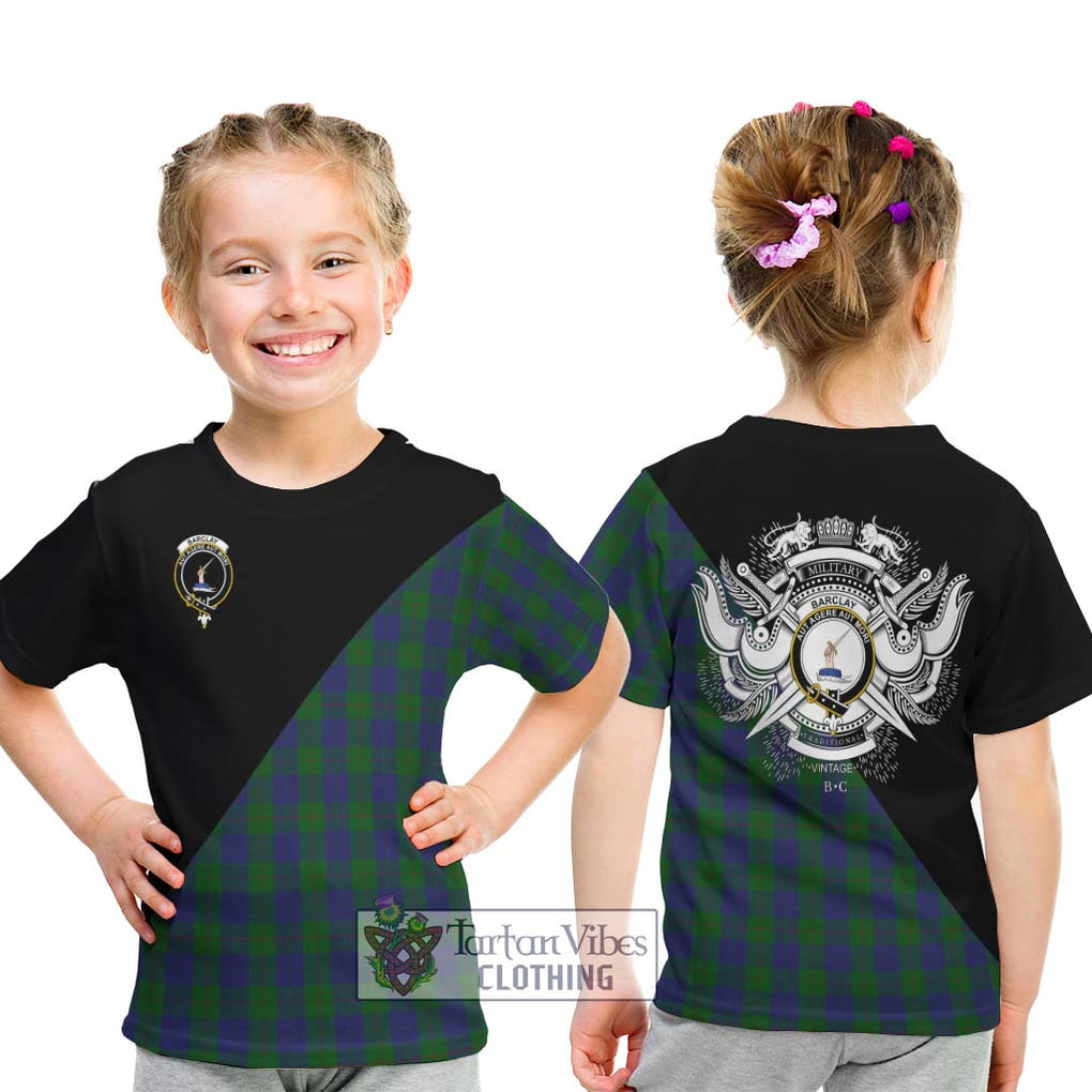 Barclay Tartan Kid T-Shirt with Family Crest and Military Logo Style - Tartanvibesclothing Shop