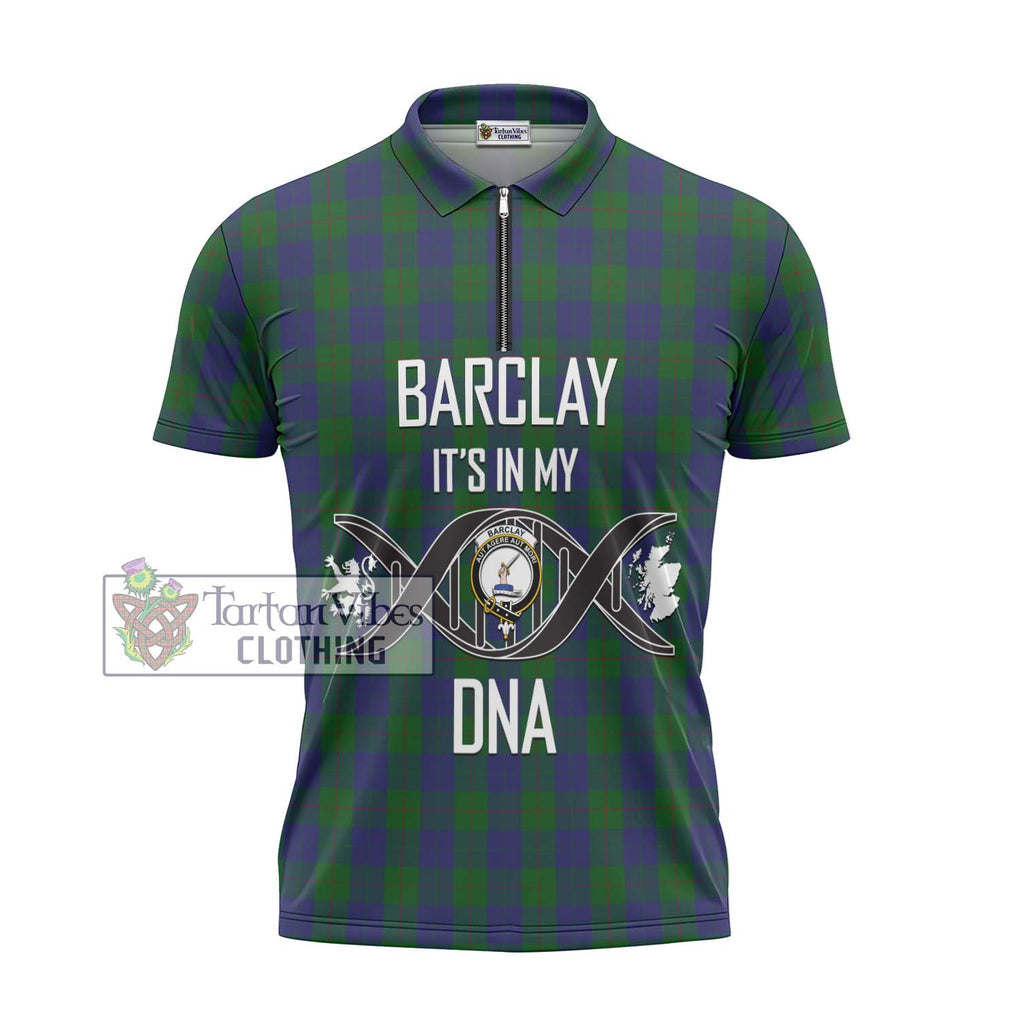 Barclay Tartan Zipper Polo Shirt with Family Crest DNA In Me Style - Tartanvibesclothing Shop