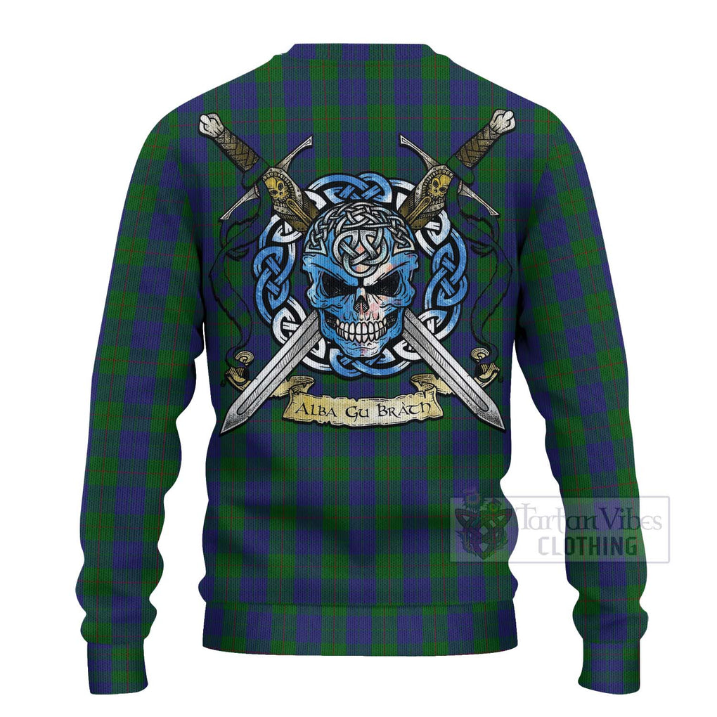 Tartan Vibes Clothing Barclay Tartan Knitted Sweater with Family Crest Celtic Skull Style