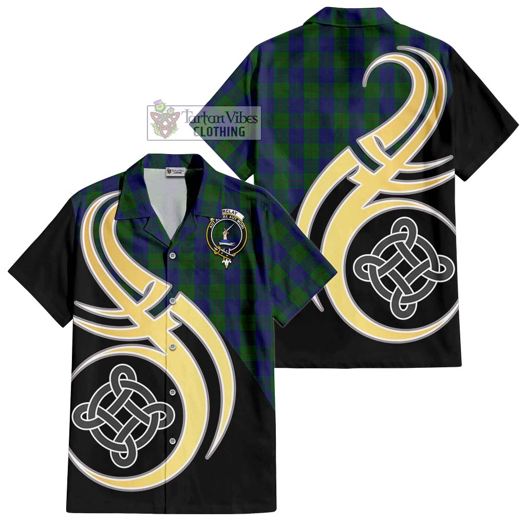 Barclay Tartan Short Sleeve Button Shirt with Family Crest and Celtic Symbol Style - Tartan Vibes Clothing