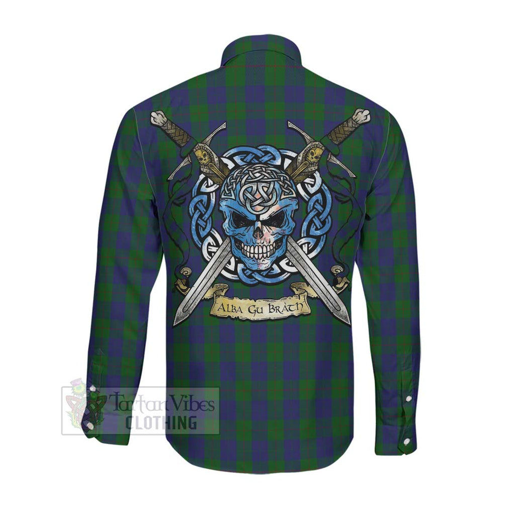 Tartan Vibes Clothing Barclay Tartan Long Sleeve Button Shirt with Family Crest Celtic Skull Style