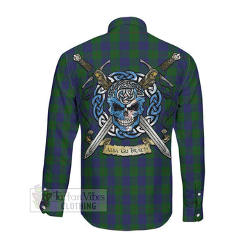 Barclay Tartan Long Sleeve Button Shirt with Family Crest Celtic Skull Style