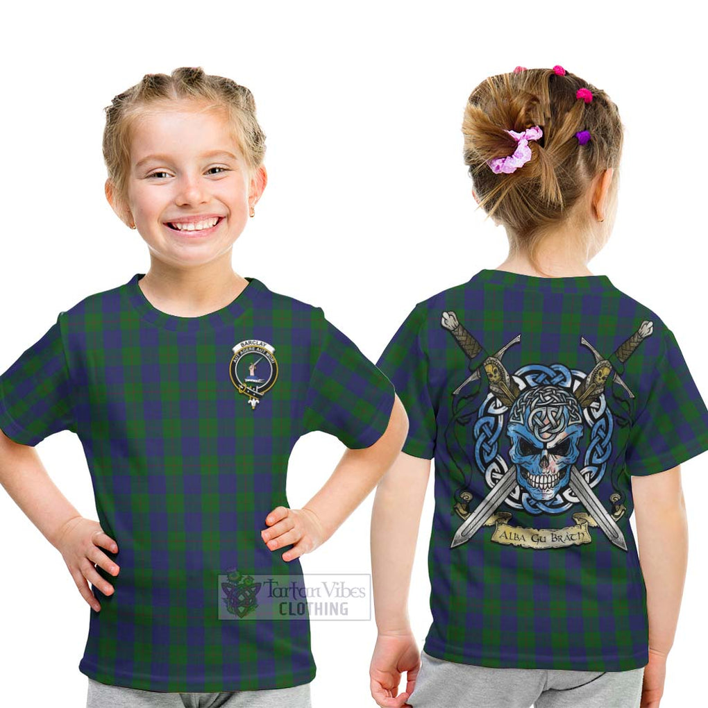 Tartan Vibes Clothing Barclay Tartan Kid T-Shirt with Family Crest Celtic Skull Style