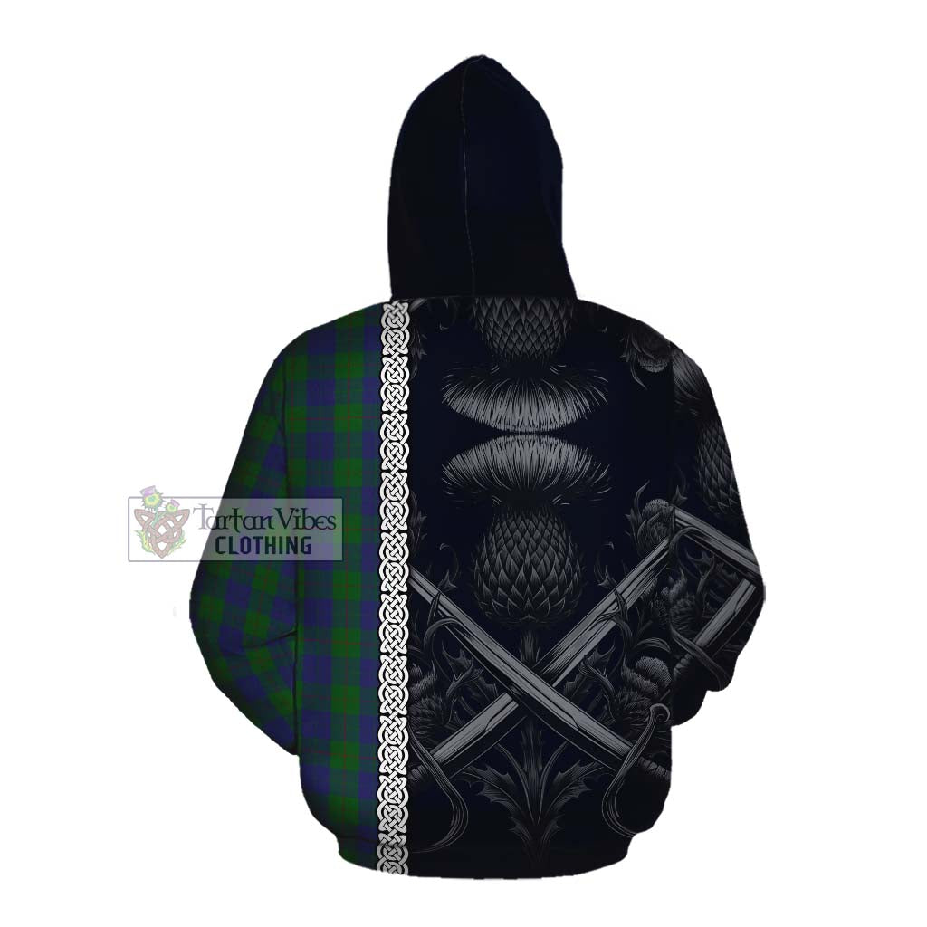 Tartan Vibes Clothing Barclay Tartan Cotton Hoodie with Family Crest Cross Sword Thistle Celtic Vibes