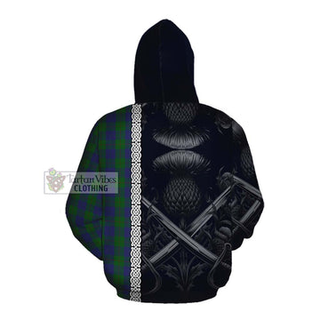 Barclay Tartan Cotton Hoodie with Family Crest Cross Sword Thistle Celtic Vibes