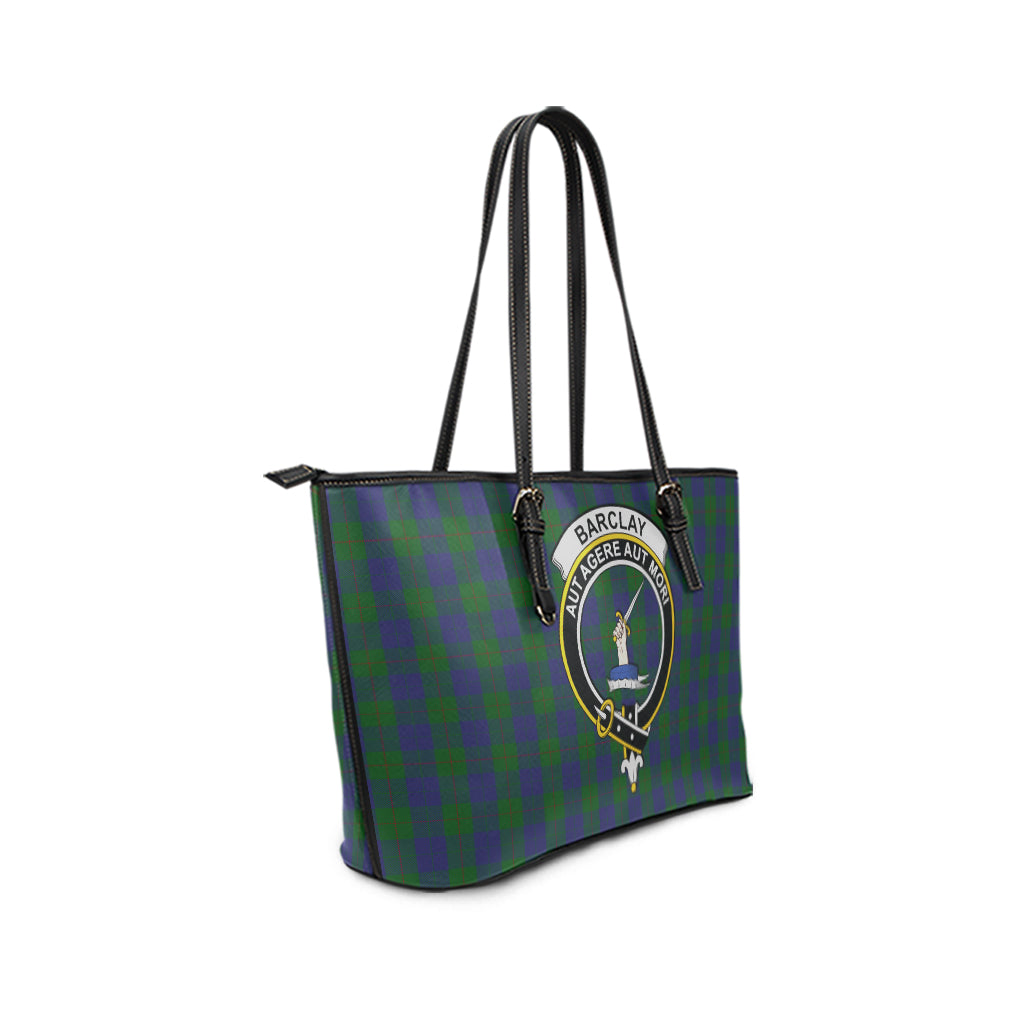 Barclay Tartan Leather Tote Bag with Family Crest - Tartanvibesclothing