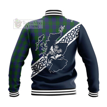 Barclay Tartan Baseball Jacket Featuring Thistle and Scotland Map