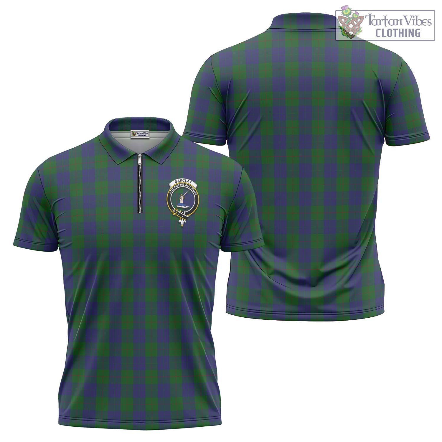 Tartan Vibes Clothing Barclay Tartan Zipper Polo Shirt with Family Crest