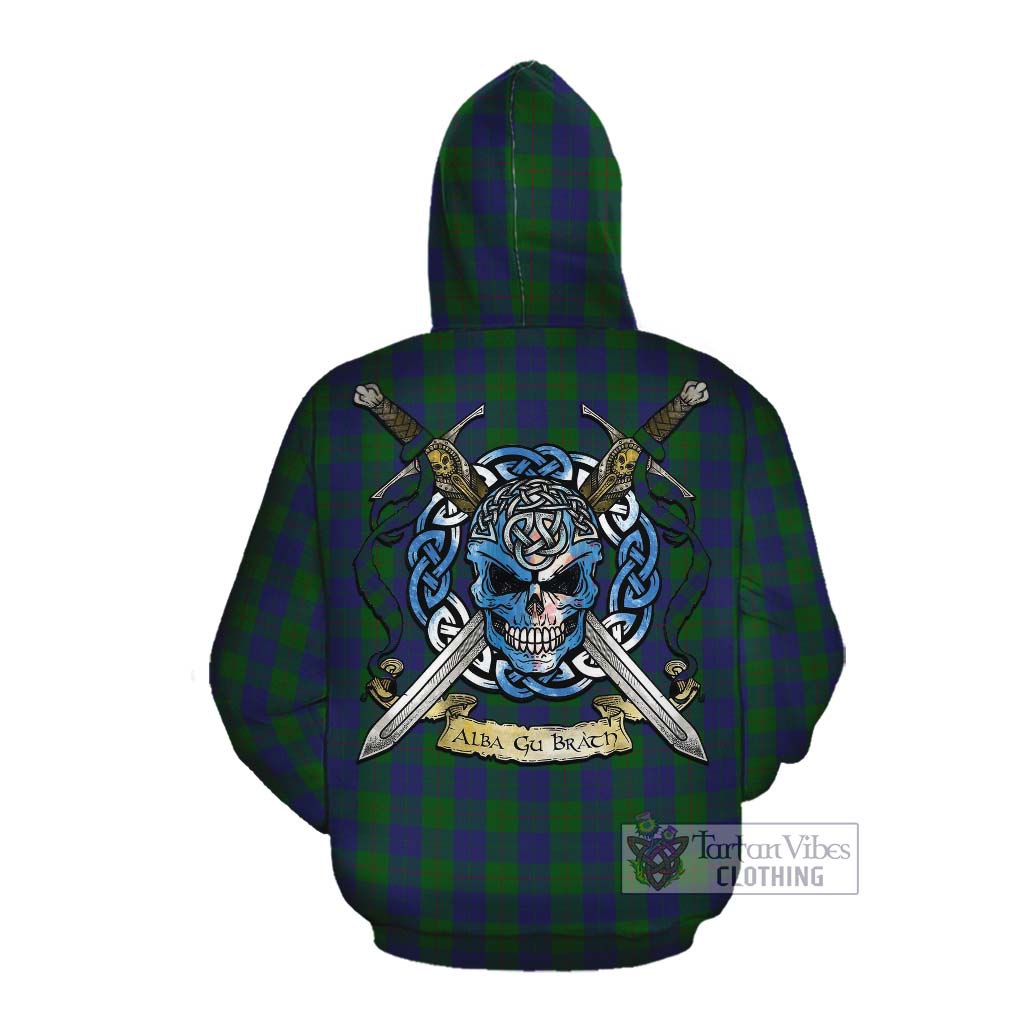 Tartan Vibes Clothing Barclay Tartan Cotton Hoodie with Family Crest Celtic Skull Style