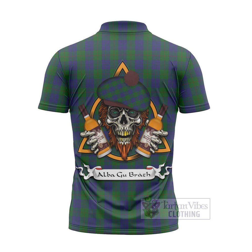 Tartan Vibes Clothing Barclay Tartan Zipper Polo Shirt with Family Crest and Bearded Skull Holding Bottles of Whiskey