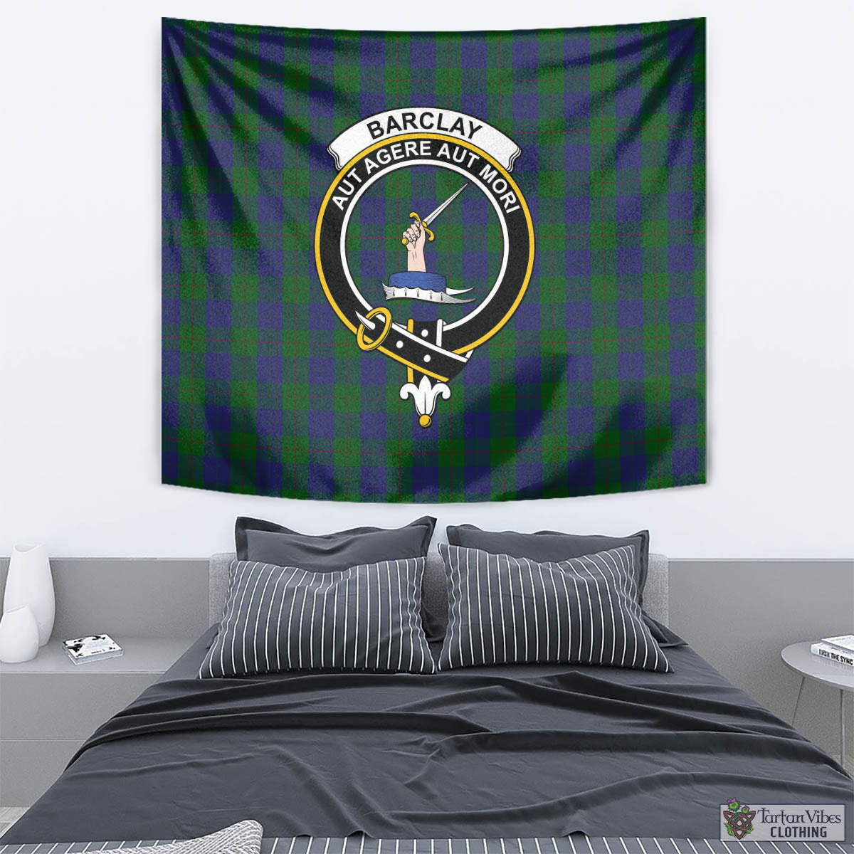 Tartan Vibes Clothing Barclay Tartan Tapestry Wall Hanging and Home Decor for Room with Family Crest