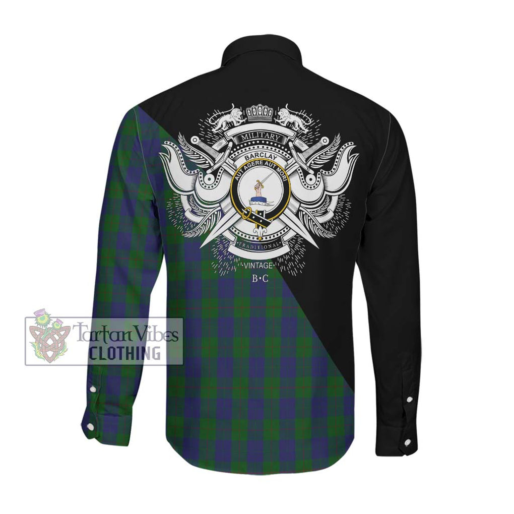 Barclay Tartan Long Sleeve Button Shirt with Family Crest and Military Logo Style Men's Shirt - Tartanvibesclothing Shop