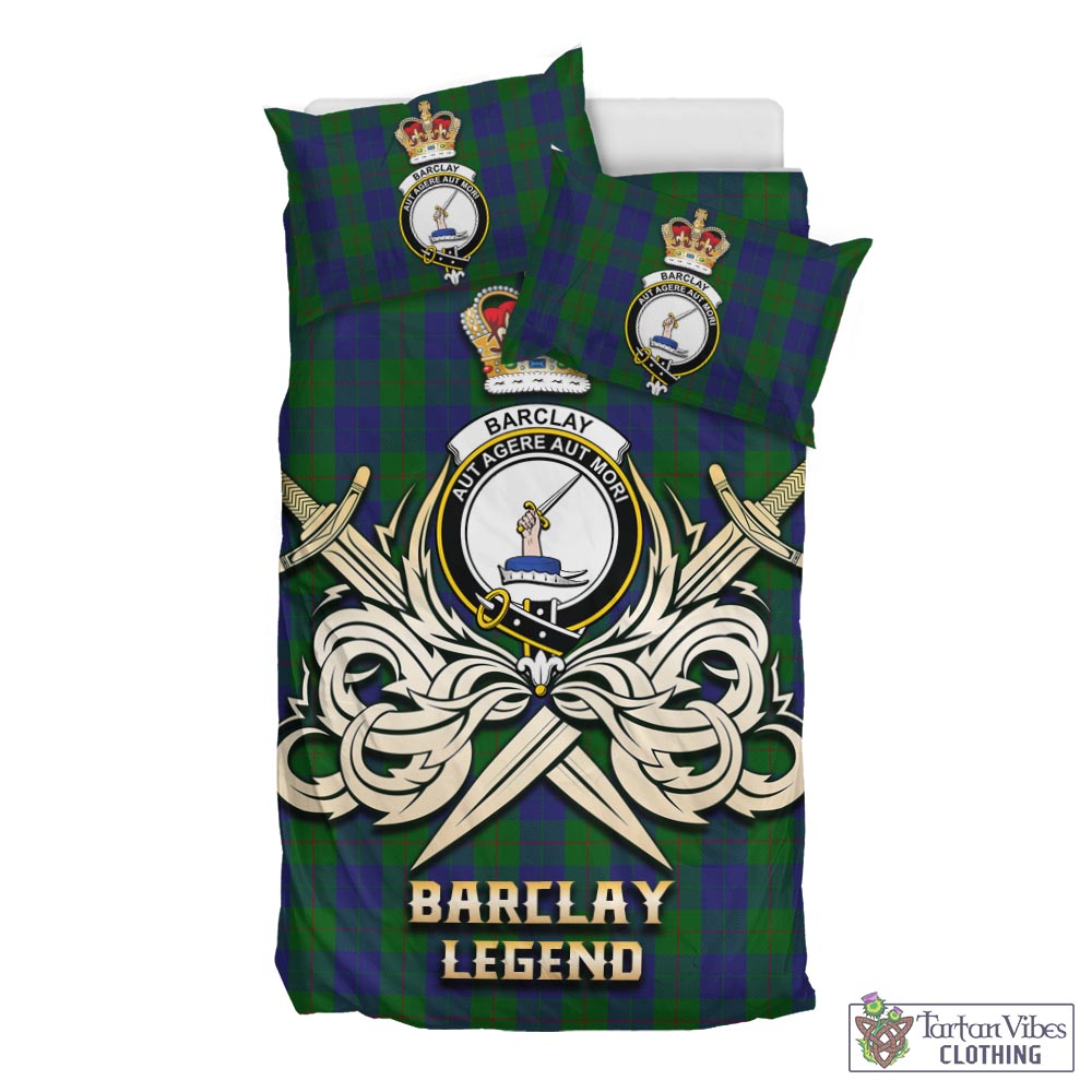 Tartan Vibes Clothing Barclay Tartan Bedding Set with Clan Crest and the Golden Sword of Courageous Legacy