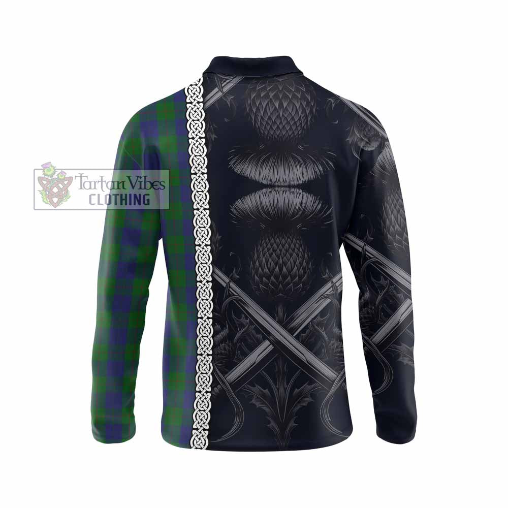 Tartan Vibes Clothing Barclay Tartan Long Sleeve Polo Shirt with Family Crest Cross Sword Thistle Celtic Vibes