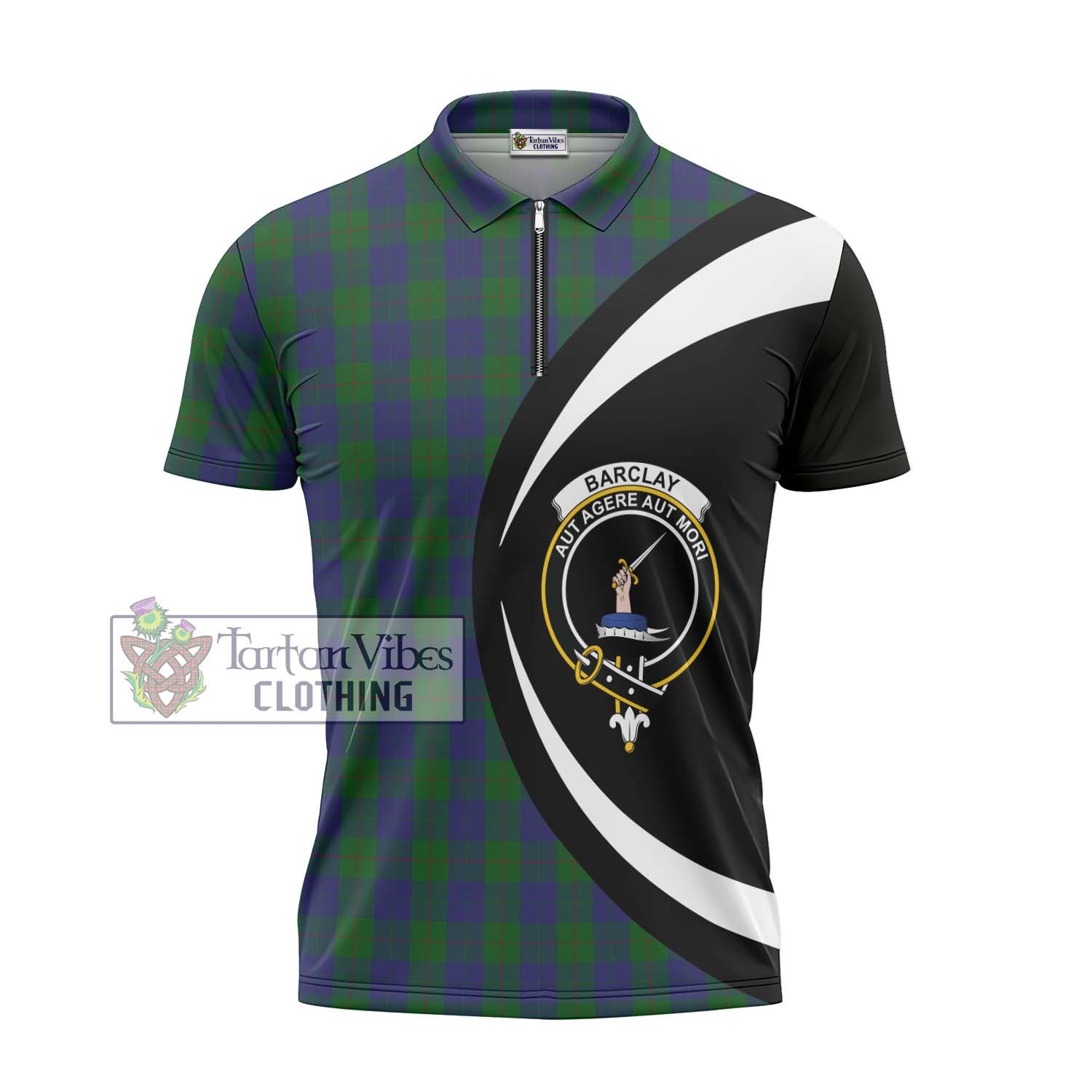 Tartan Vibes Clothing Barclay Tartan Zipper Polo Shirt with Family Crest Circle Style