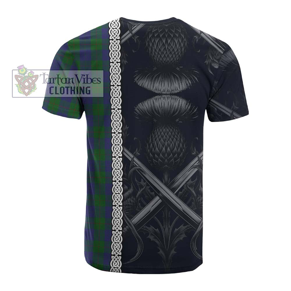 Tartan Vibes Clothing Barclay Tartan Cotton T-shirt with Family Crest Cross Sword Thistle Celtic Vibes