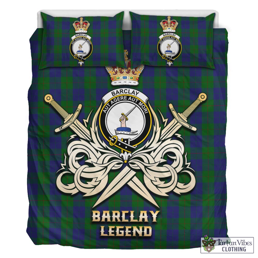 Tartan Vibes Clothing Barclay Tartan Bedding Set with Clan Crest and the Golden Sword of Courageous Legacy