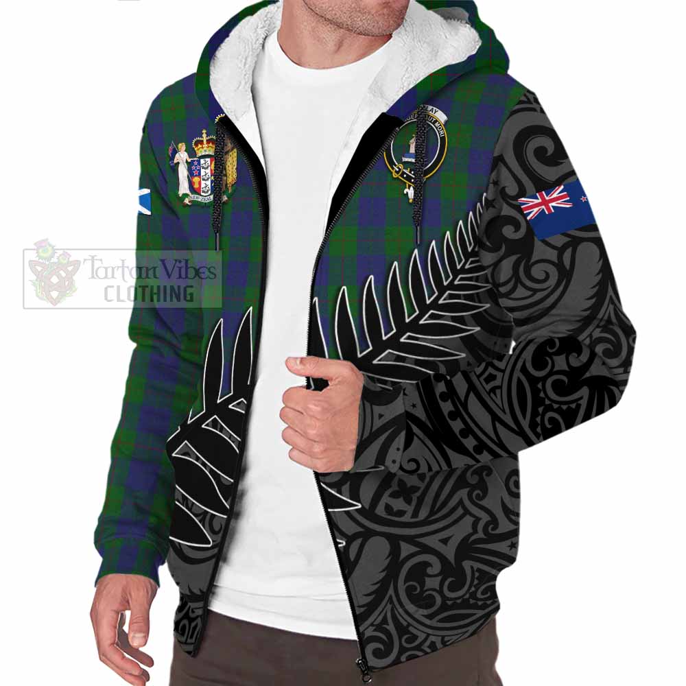 Tartan Vibes Clothing Barclay Crest Tartan Sherpa Hoodie with New Zealand Silver Fern Half Style