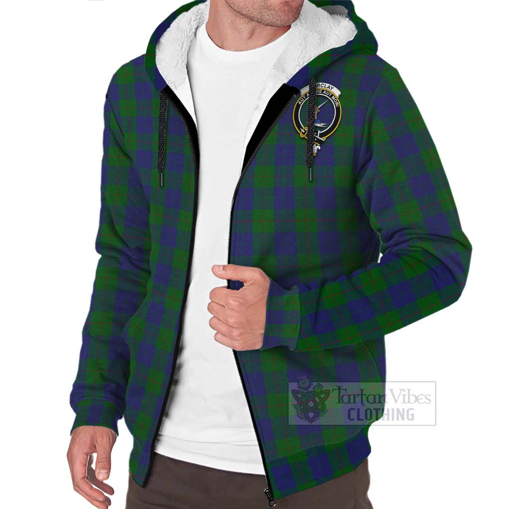 Tartan Vibes Clothing Barclay Tartan Sherpa Hoodie with Family Crest and Bearded Skull Holding Bottles of Whiskey