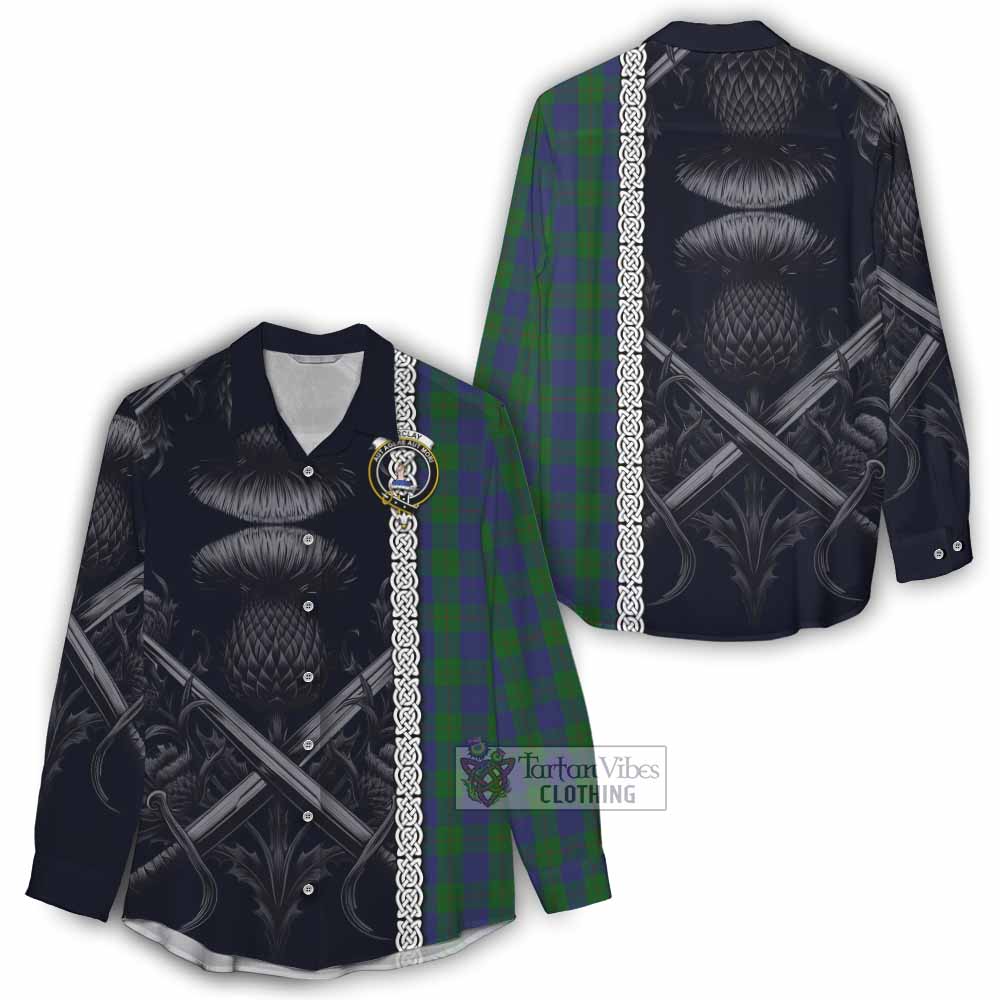 Tartan Vibes Clothing Barclay Tartan Women's Casual Shirt with Family Crest Cross Sword Thistle Celtic Vibes