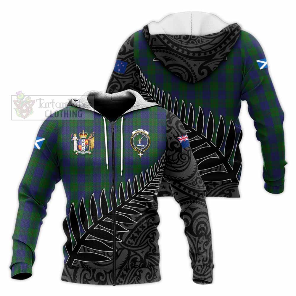 Tartan Vibes Clothing Barclay Crest Tartan Knitted Hoodie with New Zealand Silver Fern Half Style