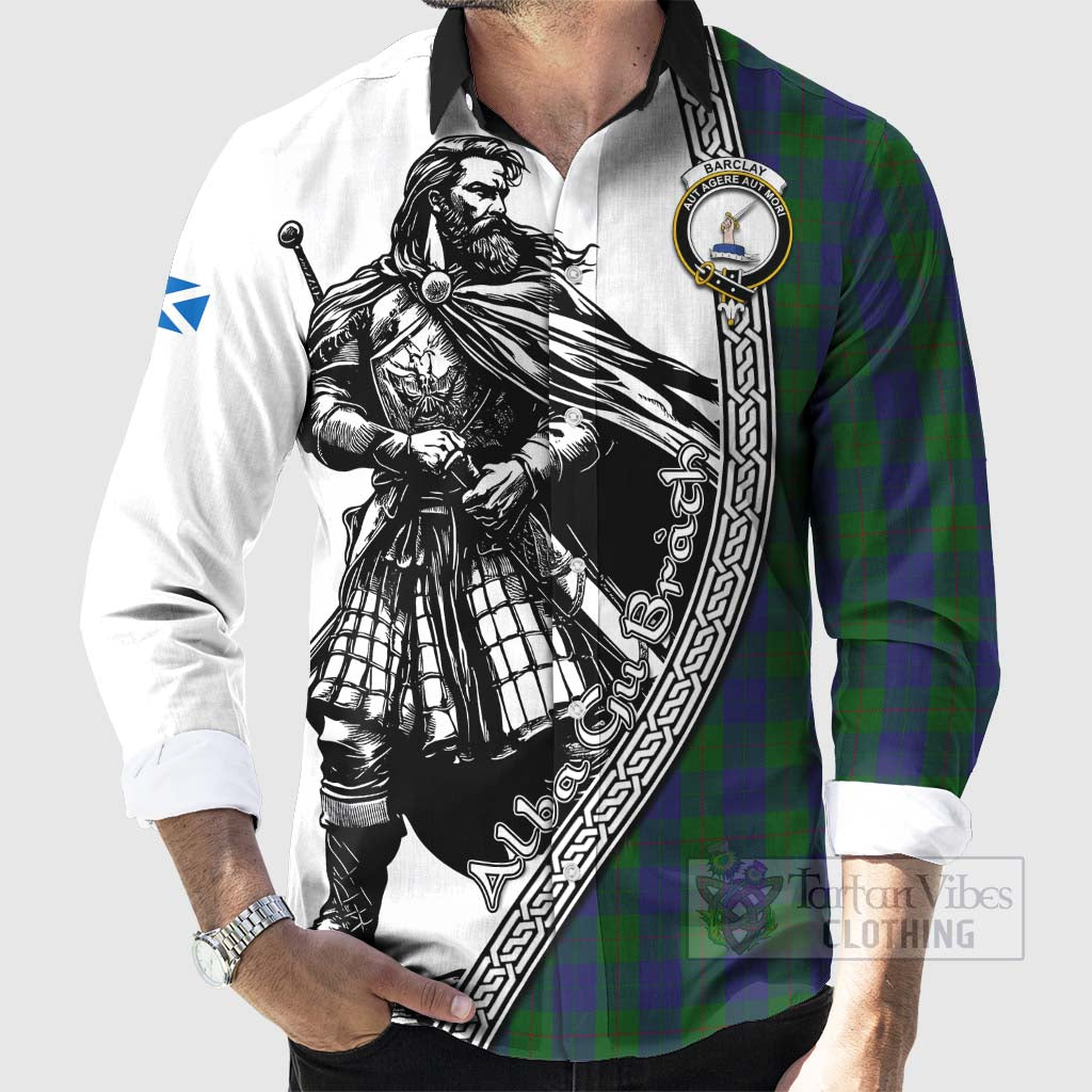 Tartan Vibes Clothing Barclay Tartan Clan Crest Long Sleeve Button Shirt with Highlander Warrior Celtic Style