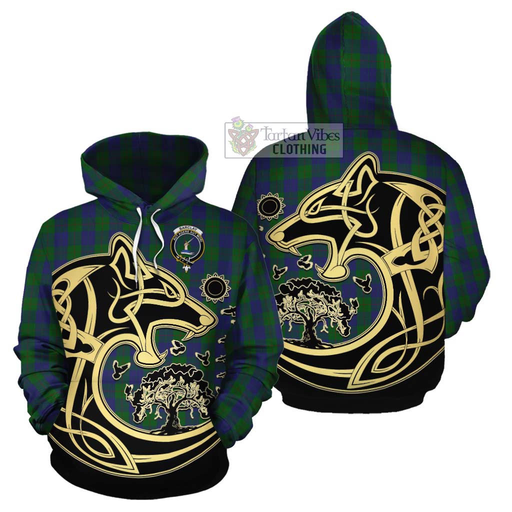 Tartan Vibes Clothing Barclay Tartan Cotton Hoodie with Family Crest Celtic Wolf Style