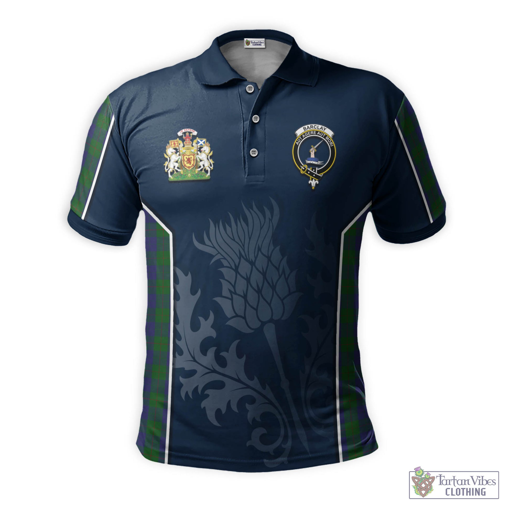 Tartan Vibes Clothing Barclay Tartan Men's Polo Shirt with Family Crest and Scottish Thistle Vibes Sport Style