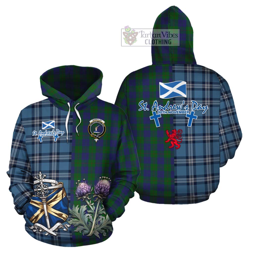 Tartan Vibes Clothing Barclay Tartan Cotton Hoodie Happy St. Andrew's Day Half Tartan Style