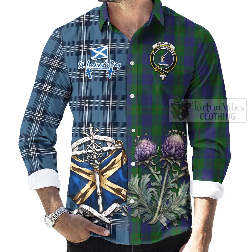 Tartan Vibes Clothing Barclay Tartan Long Sleeve Button Shirt Happy St. Andrew's Day Half Tartan Style