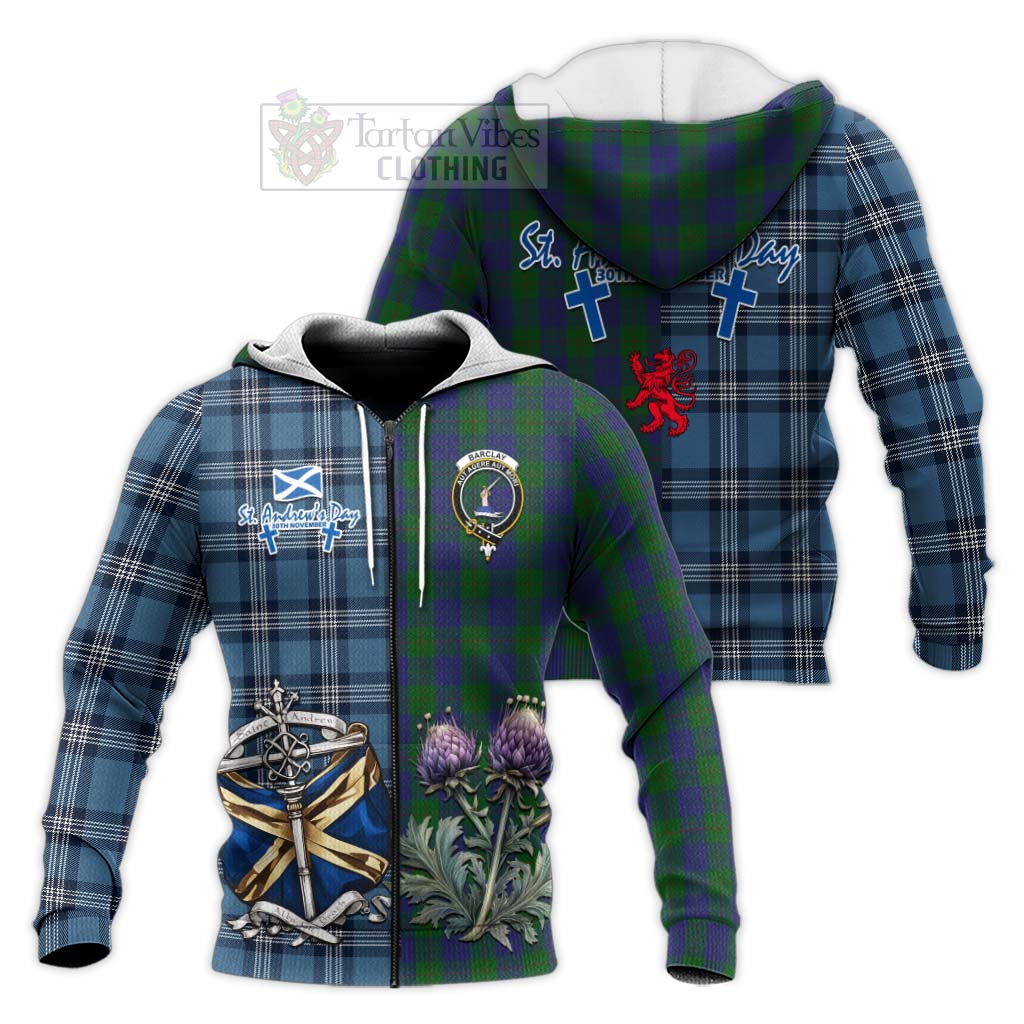 Tartan Vibes Clothing Barclay Tartan Knitted Hoodie Happy St. Andrew's Day Half Tartan Style