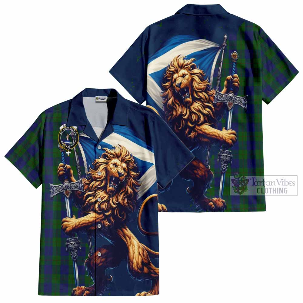 Tartan Vibes Clothing Barclay Tartan Family Crest Short Sleeve Button Shirt with Scottish Majestic Lion