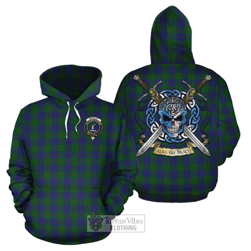 Tartan Vibes Clothing Barclay Tartan Cotton Hoodie with Family Crest Celtic Skull Style