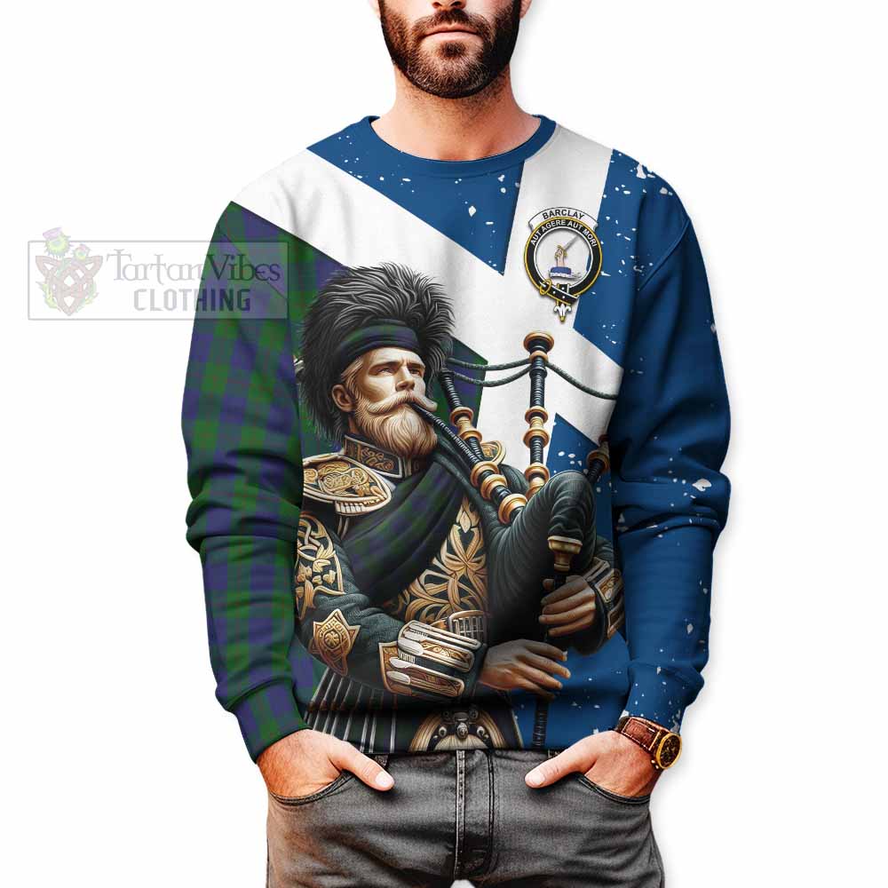 Tartan Vibes Clothing Barclay Tartan Sweatshirt with Family Crest Scottish Bagpiper Vibes