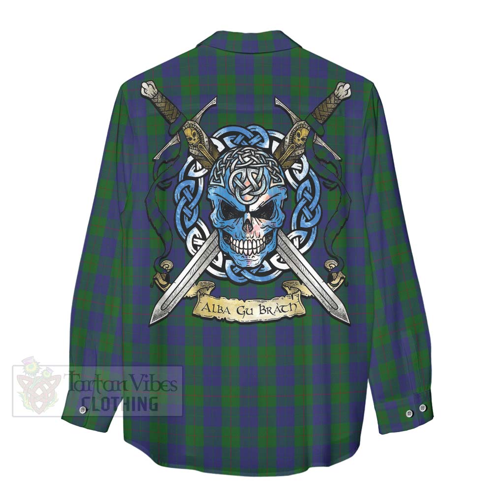 Tartan Vibes Clothing Barclay Tartan Women's Casual Shirt with Family Crest Celtic Skull Style