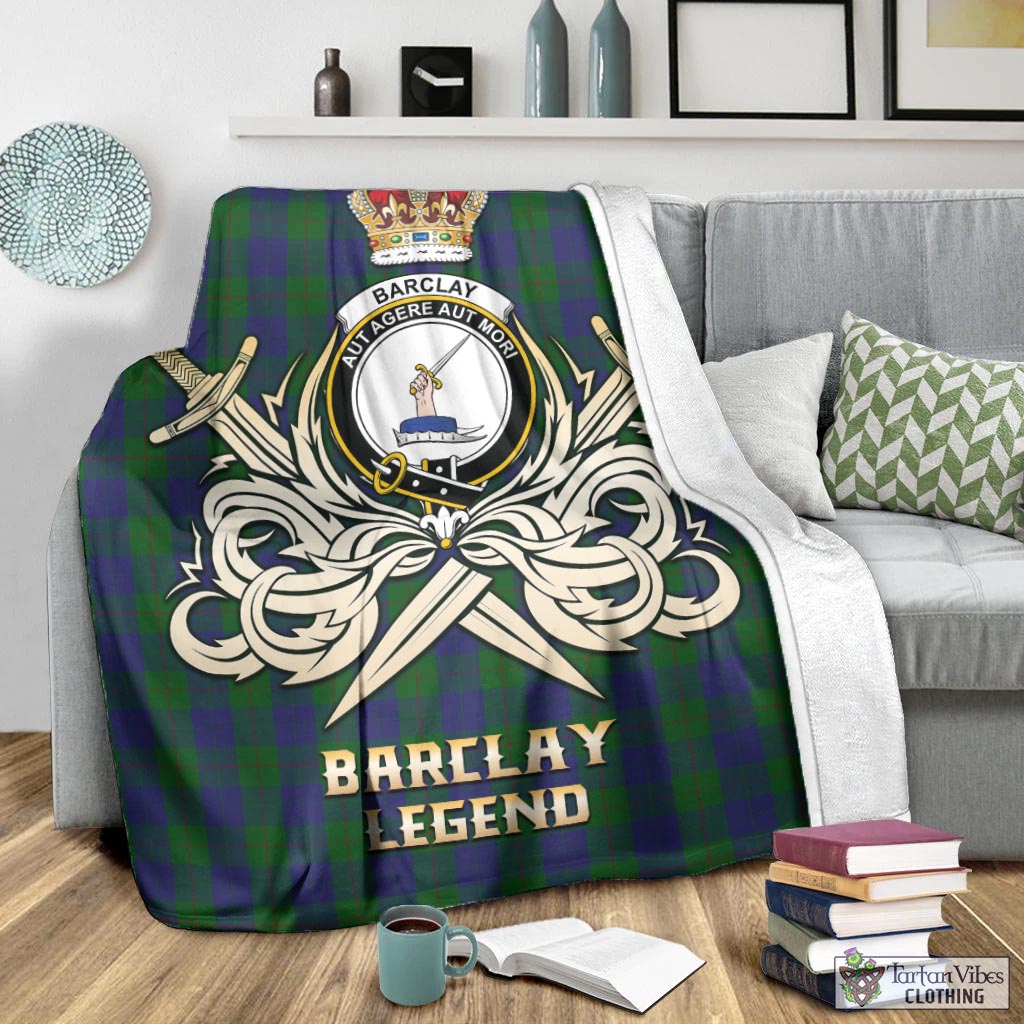 Tartan Vibes Clothing Barclay Tartan Blanket with Clan Crest and the Golden Sword of Courageous Legacy