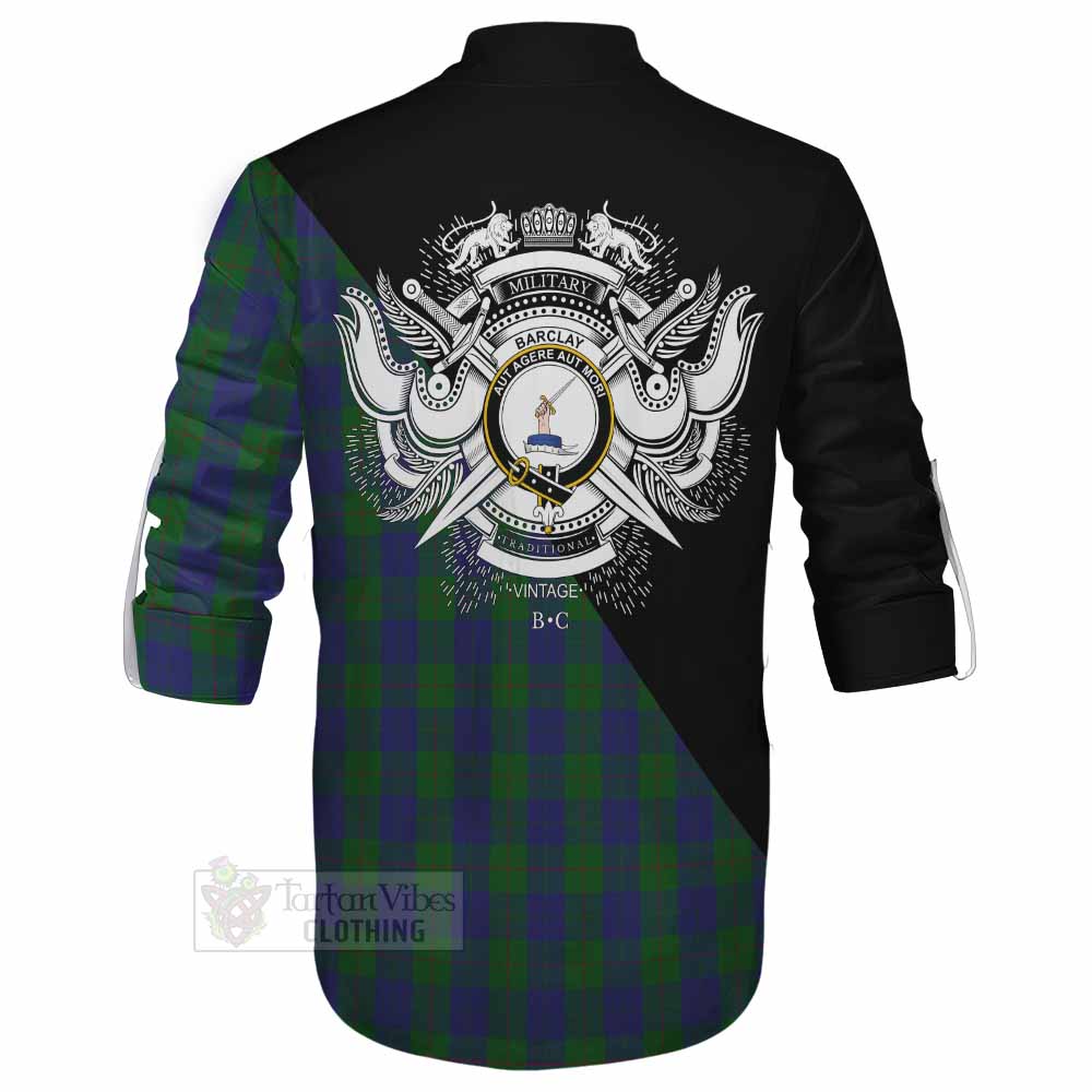 Tartan Vibes Clothing Barclay Tartan Ghillie Kilt Shirt with Family Crest and Military Logo Style