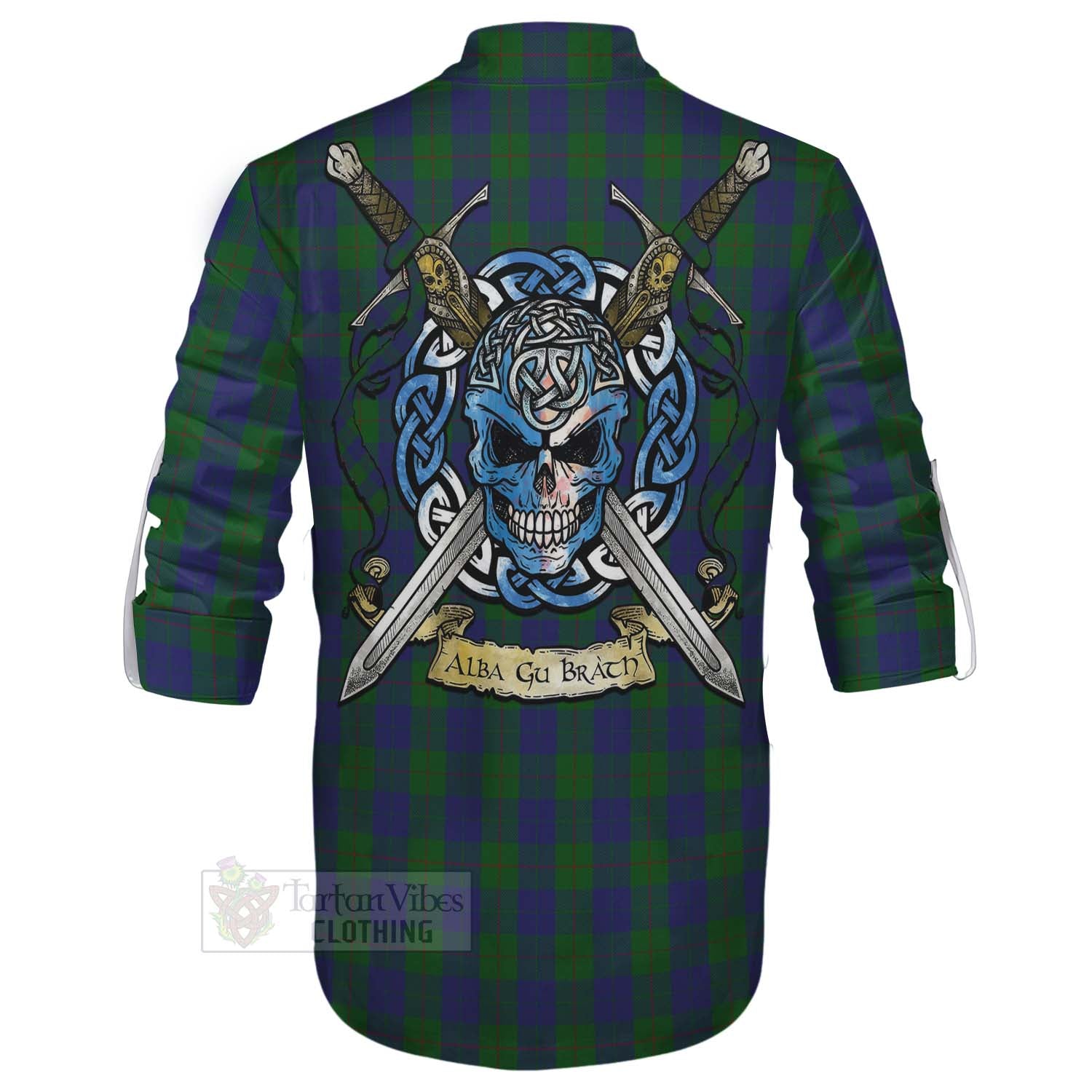 Tartan Vibes Clothing Barclay Tartan Ghillie Kilt Shirt with Family Crest Celtic Skull Style