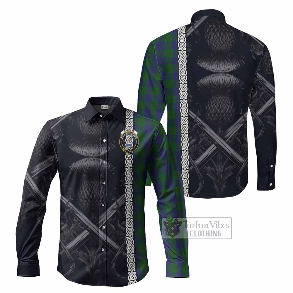 Tartan Vibes Clothing Barclay Tartan Long Sleeve Button Shirt with Family Crest Cross Sword Thistle Celtic Vibes