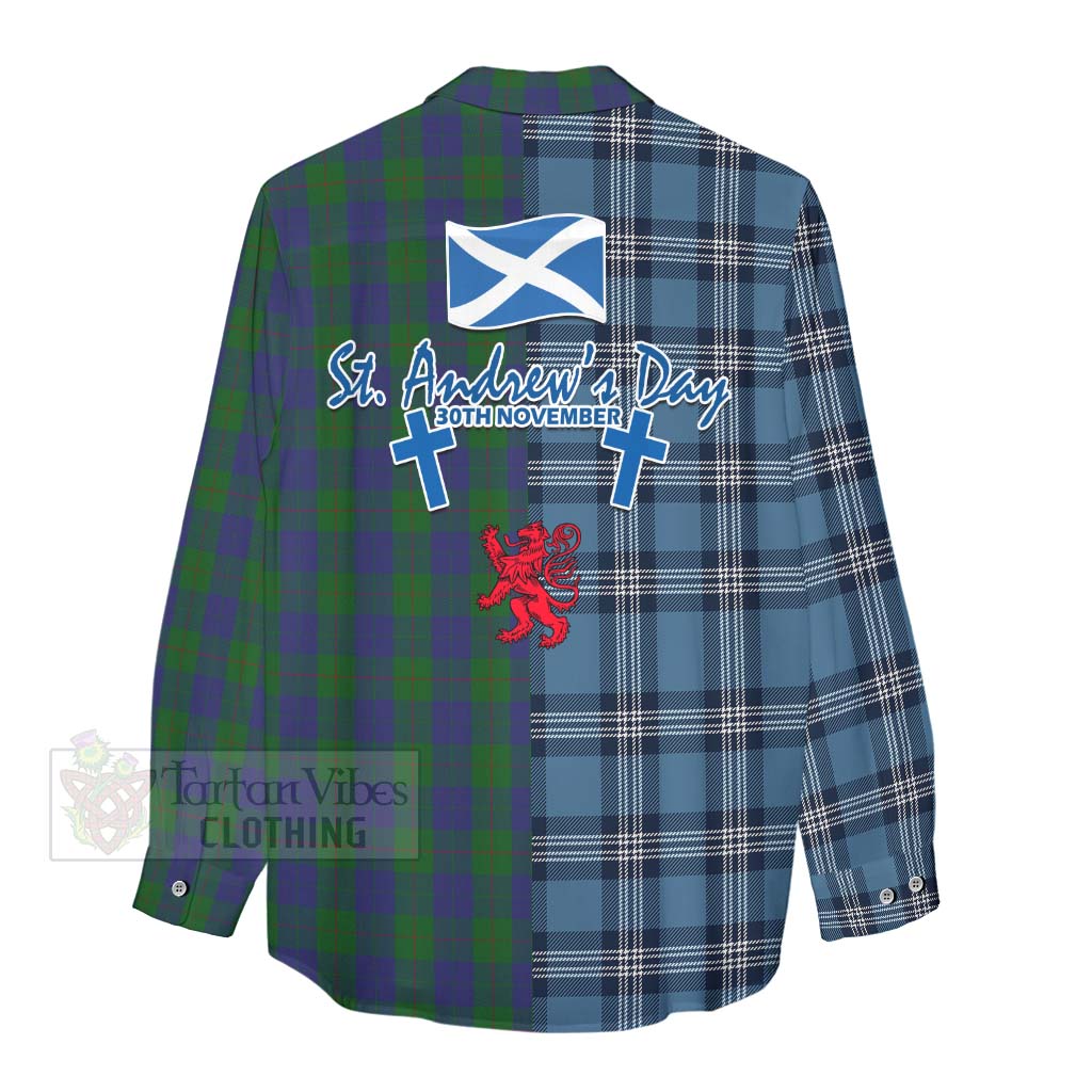 Tartan Vibes Clothing Barclay Tartan Women's Casual Shirt Happy St. Andrew's Day Half Tartan Style