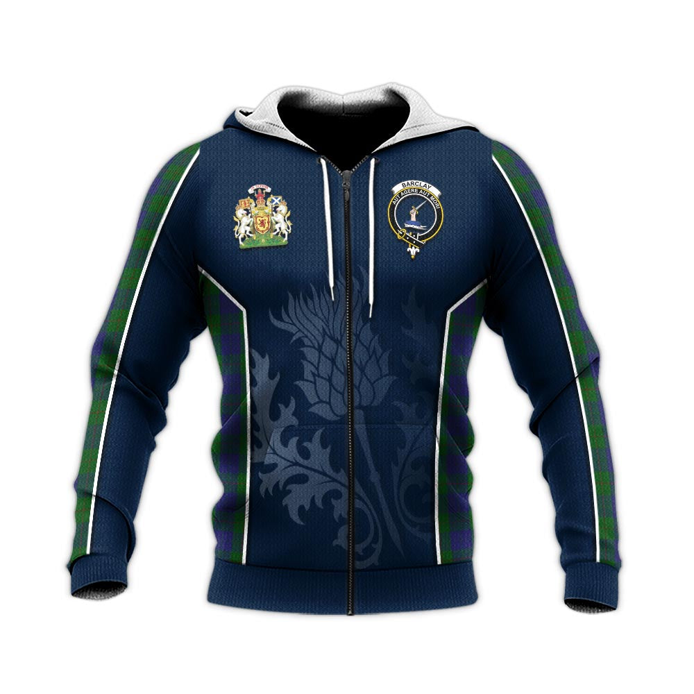 Tartan Vibes Clothing Barclay Tartan Knitted Hoodie with Family Crest and Scottish Thistle Vibes Sport Style