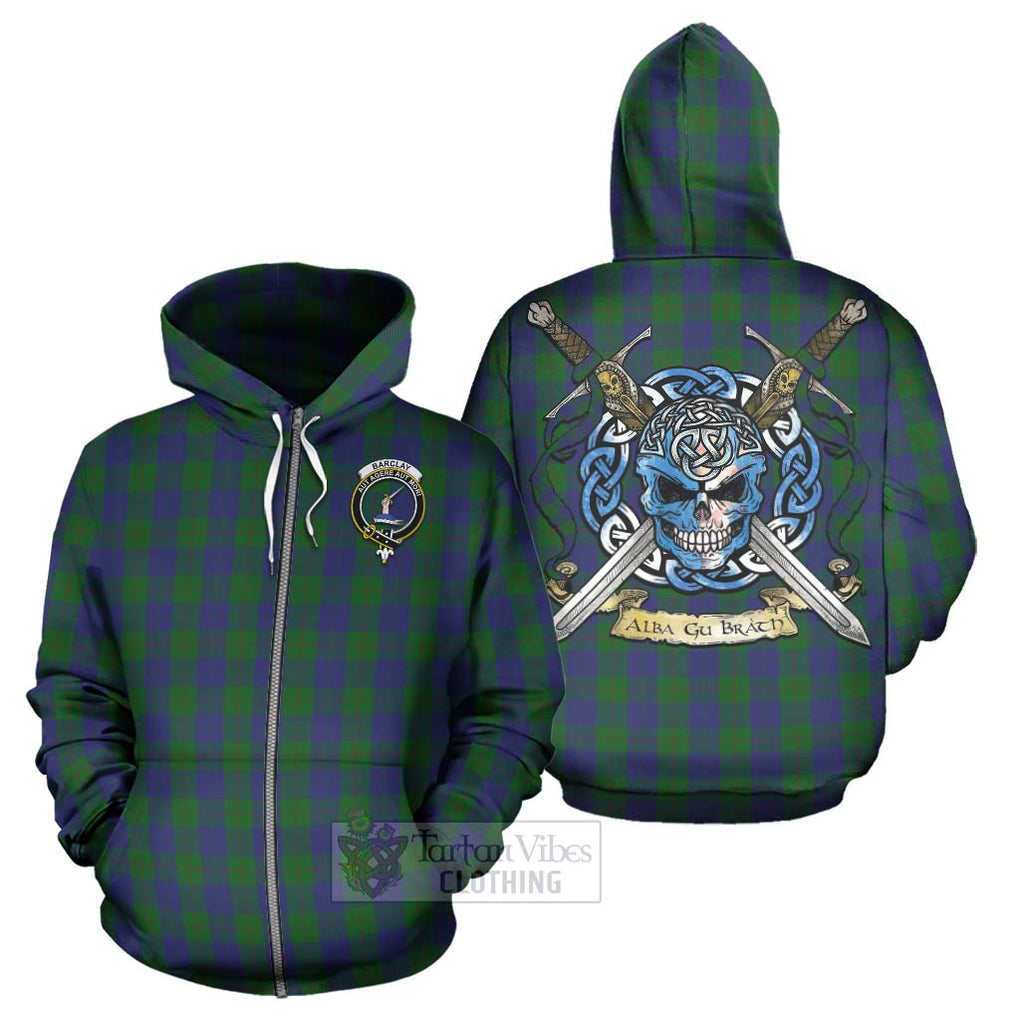 Tartan Vibes Clothing Barclay Tartan Hoodie with Family Crest Celtic Skull Style