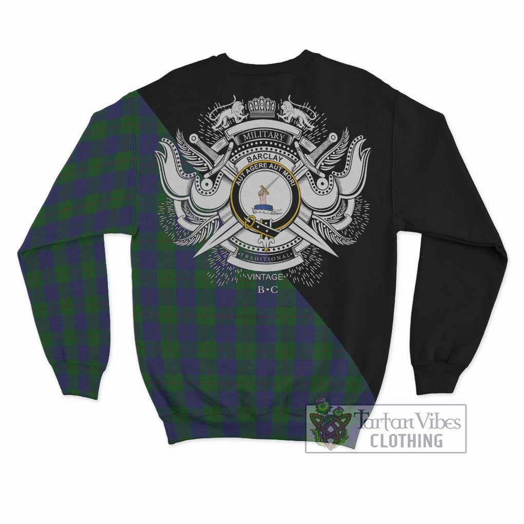 Barclay Tartan Sweatshirt with Family Crest and Military Logo Style - Tartanvibesclothing Shop