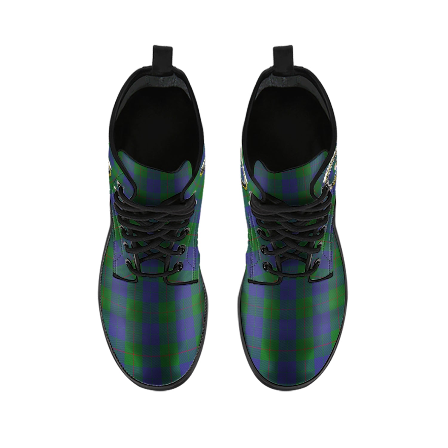 Barclay Tartan Leather Boots with Family Crest - Tartanvibesclothing