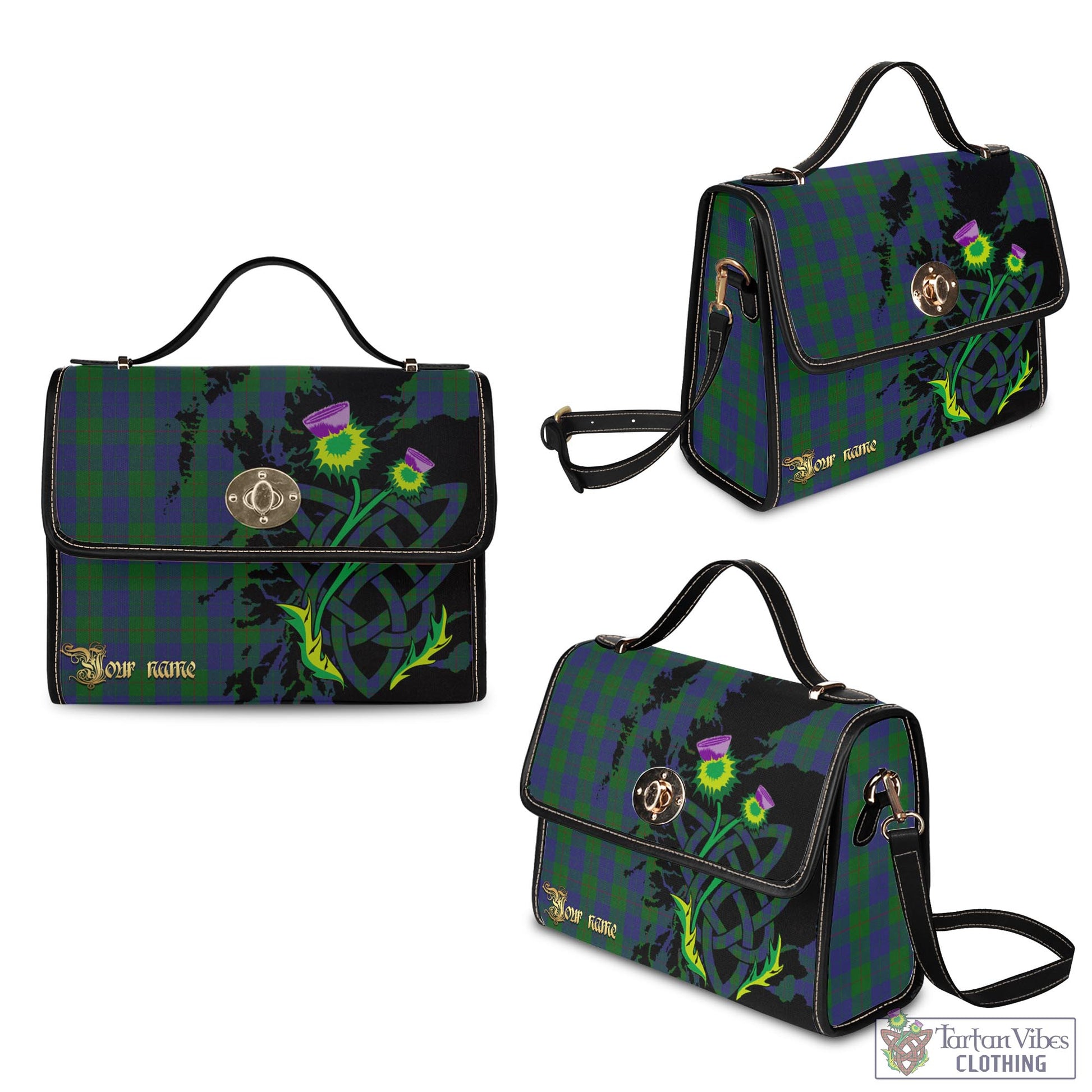 Tartan Vibes Clothing Barclay Tartan Waterproof Canvas Bag with Scotland Map and Thistle Celtic Accents