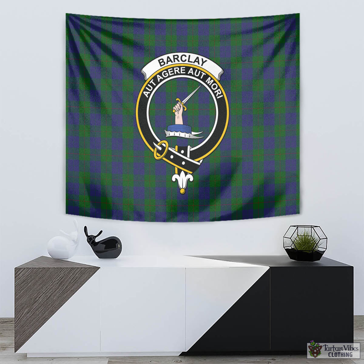 Tartan Vibes Clothing Barclay Tartan Tapestry Wall Hanging and Home Decor for Room with Family Crest