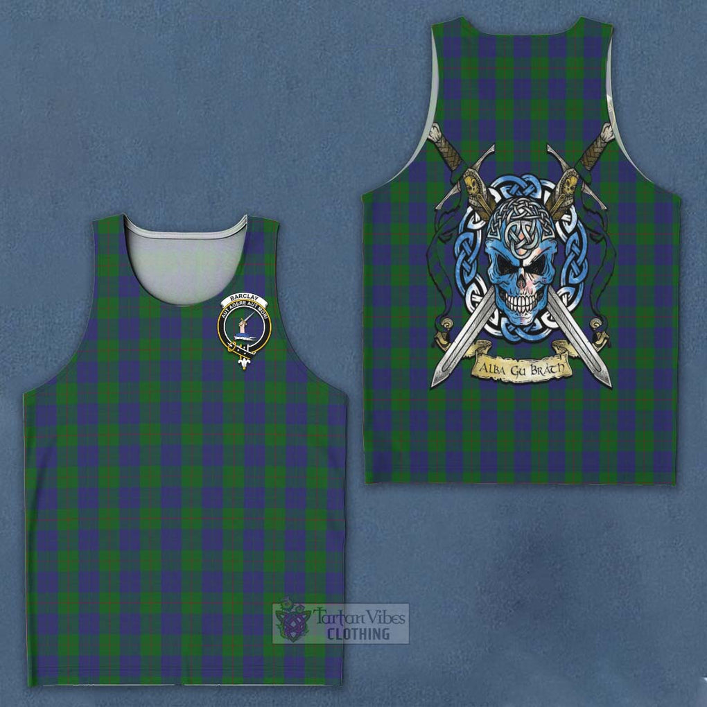 Tartan Vibes Clothing Barclay Tartan Men's Tank Top with Family Crest Celtic Skull Style