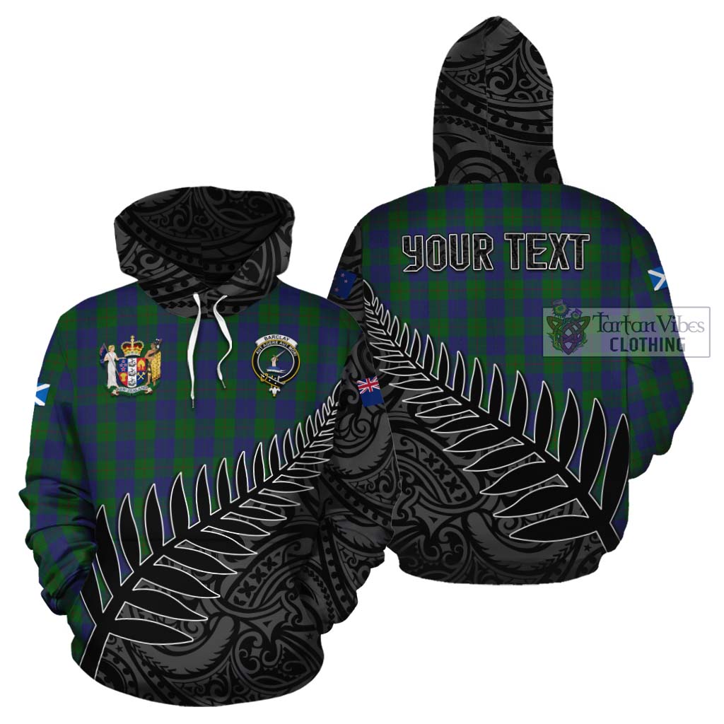 Tartan Vibes Clothing Barclay Crest Tartan Cotton Hoodie with New Zealand Silver Fern Half Style