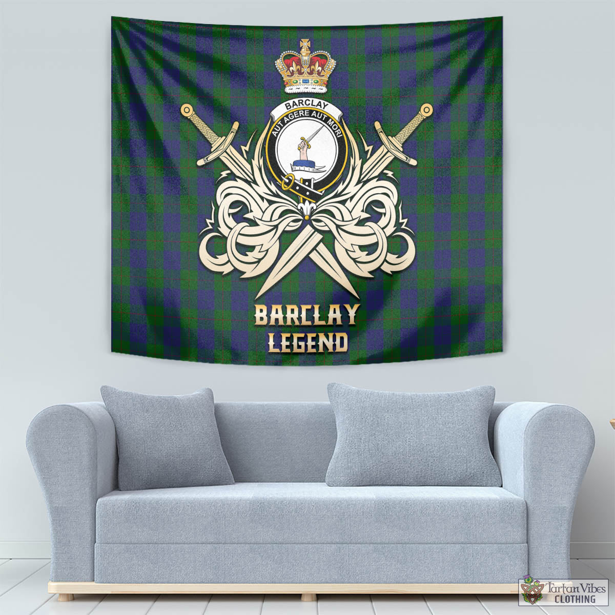 Tartan Vibes Clothing Barclay Tartan Tapestry with Clan Crest and the Golden Sword of Courageous Legacy